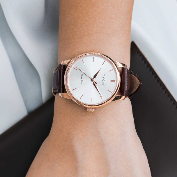 Rose Gold with Silver Dial / 40mm - Tyche Watches